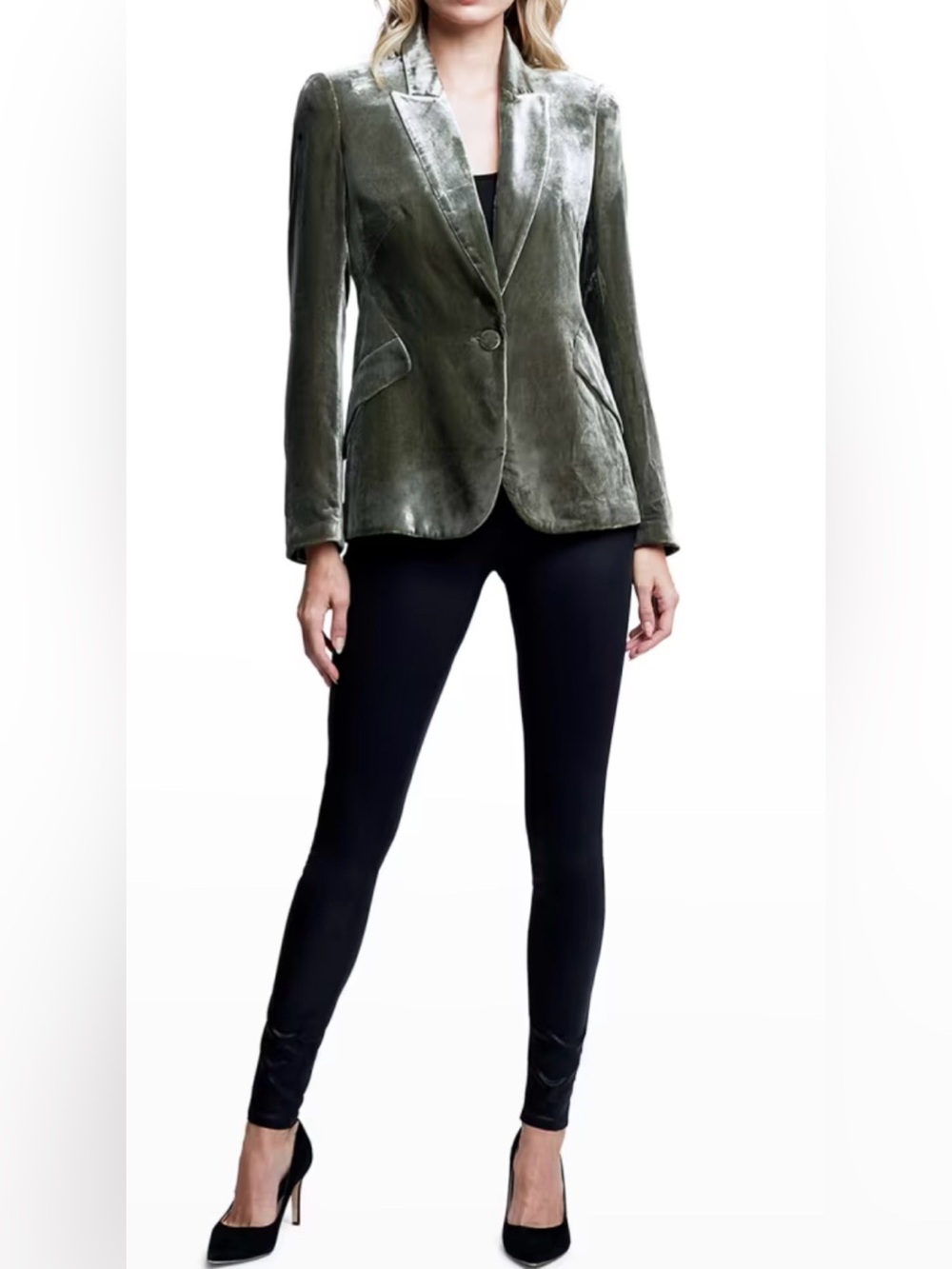 L'Agence Chamberlin Olive Velvet Blazer Single Button Fully Lined Size 6 - Picture 11 of 11